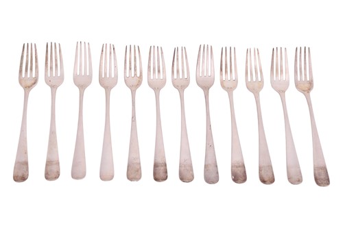 Lot 280 - Twelve George III silver table forks,...