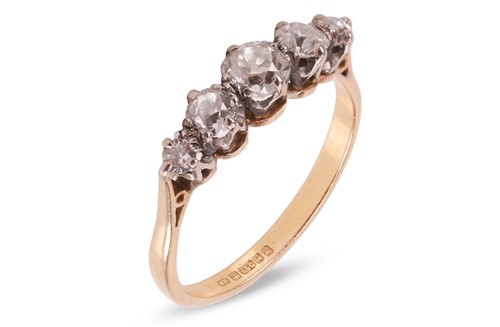 Lot 32 - A diamond five-stone ring, claw-set with...