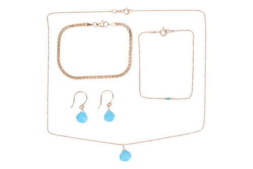Lot 106 - A turquoise-set pendant and earrings, and two...