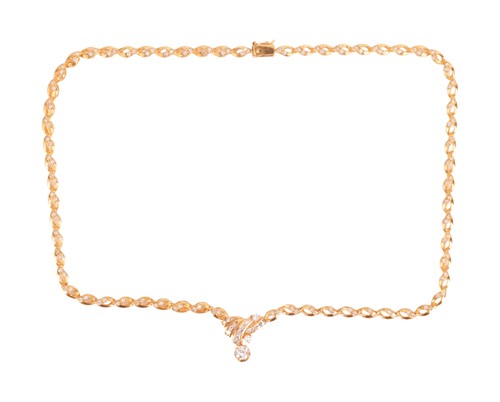Lot 147 - A diamond-set link necklace with pendant drop,...