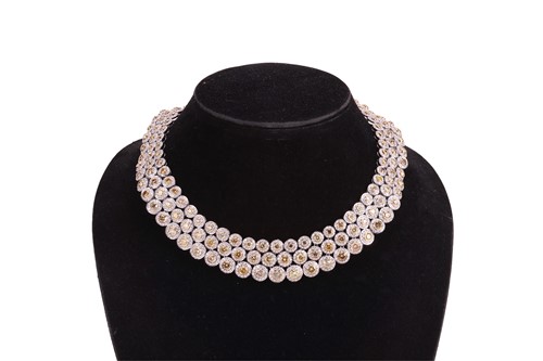 Lot A multicoloured diamond-set three row necklace,...