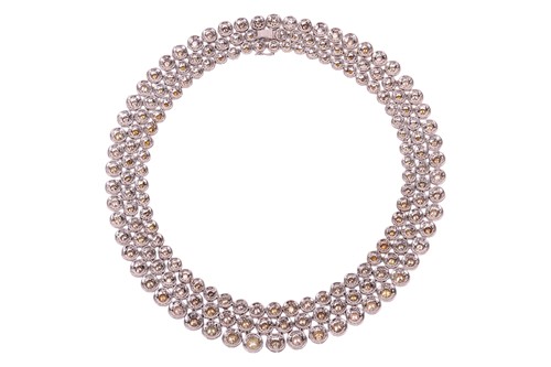 Lot A multicoloured diamond-set three row necklace,...