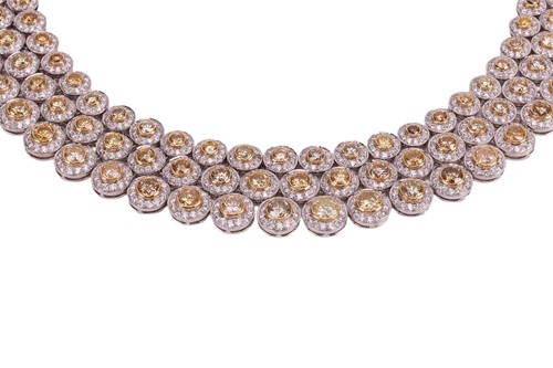 Lot A multicoloured diamond-set three row necklace,...
