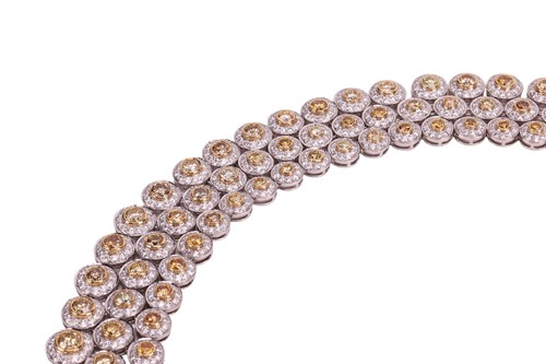 Lot A multicoloured diamond-set three row necklace,...