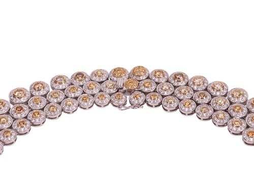 Lot A multicoloured diamond-set three row necklace,...