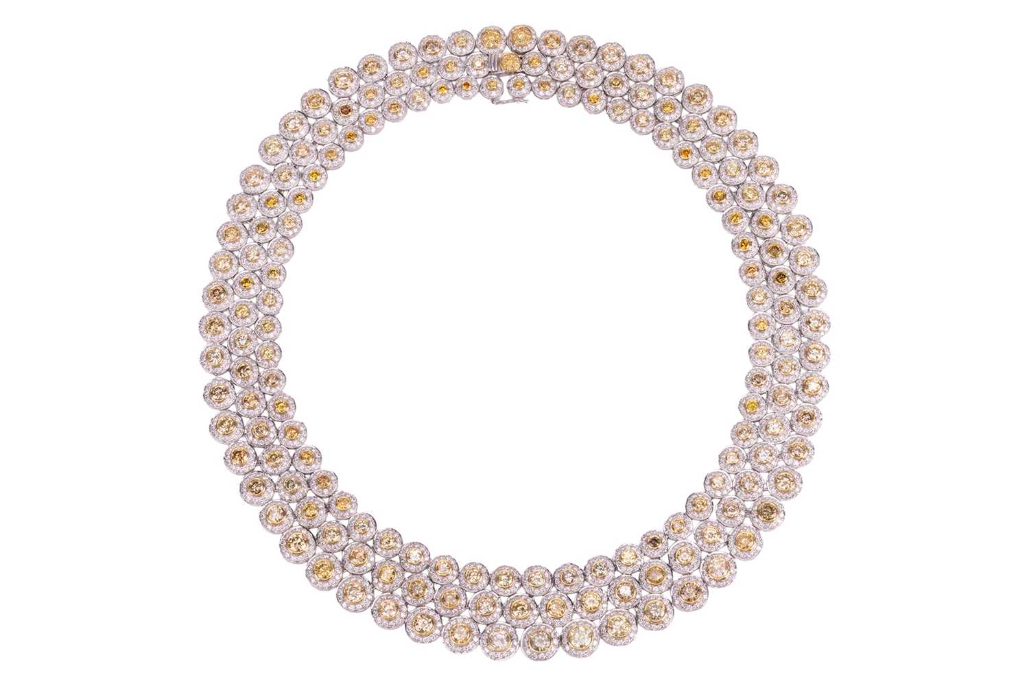 Lot A multicoloured diamond-set three row necklace,...