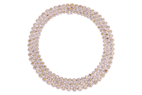 Lot A multicoloured diamond-set three row necklace,...