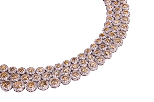 Lot A multicoloured diamond-set three row necklace,...