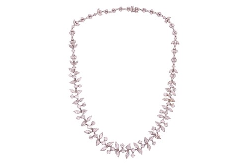 Lot A diamond-set necklace of abstract foliate...