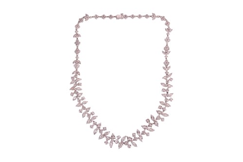 Lot A diamond-set necklace of abstract foliate...