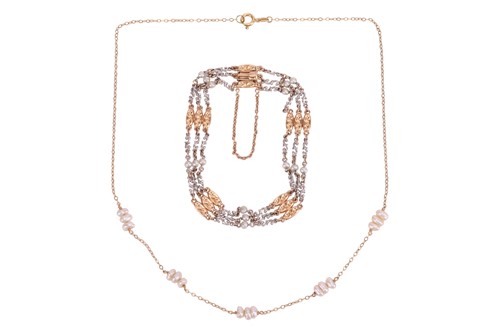 Lot 56 - A keshi pearl necklace and bracelet; the...