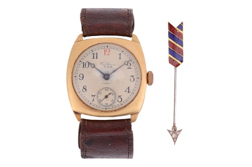 Lot 157 - A Waltham 18 carat gold manual wind wristwatch,...