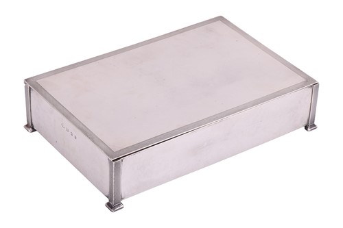 Lot An Art Deco silver cigar box, rectangular,...