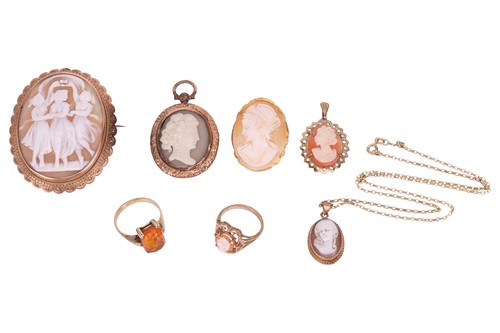 Lot 119 - A collection of 9ct cameo jewellery; to...