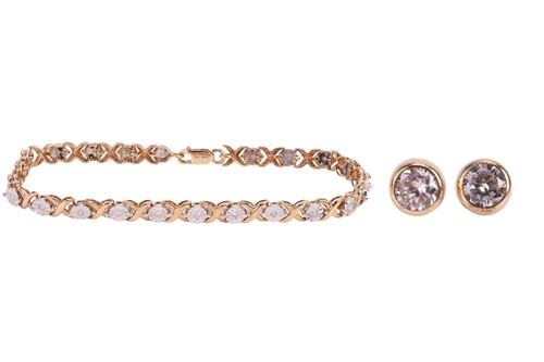 Lot 96 - A bracelet and CZ Earrings, the bracelet...
