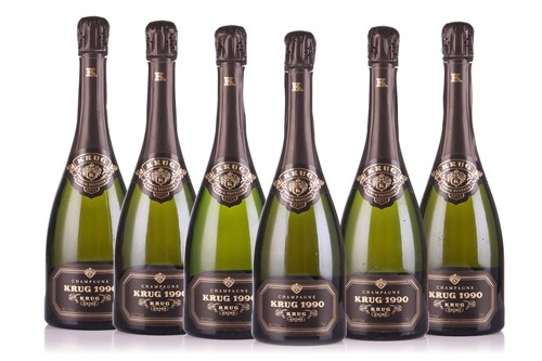 Lot Six bottles of 1990 Krug Champagne, 75cl, each...