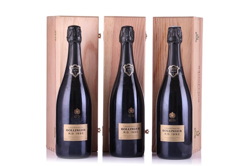 Lot Three bottles of 1990 Bollinger R.D. Champagne,...