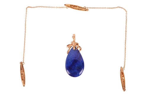 Lot 39 - A lapis and diamond set pendant, together with...