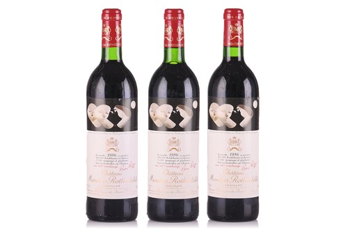 Lot Three bottles of 1986 Chateau Mouton...