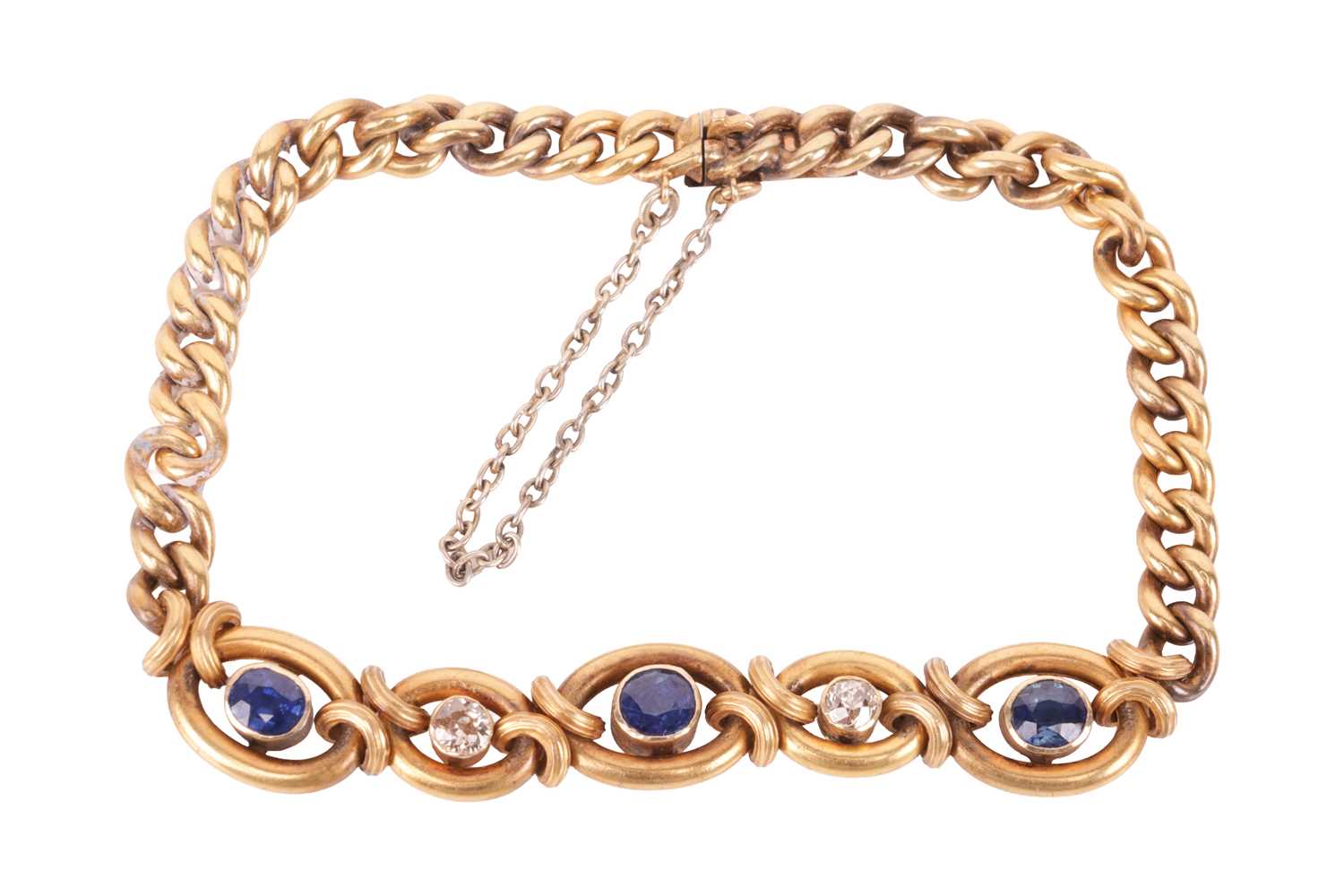 Lot 27 - An Edwardian sapphire and diamond bracelet, of...