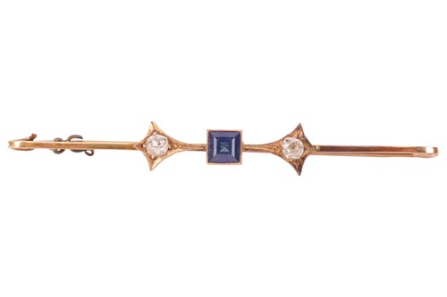 Lot A sapphire and diamond bar brooch, featuring a...