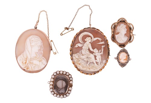Lot 32 - A group of Victorian brooches; consisting of a...