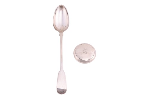 Lot 223 - A George IV silver fiddle pattern basting...