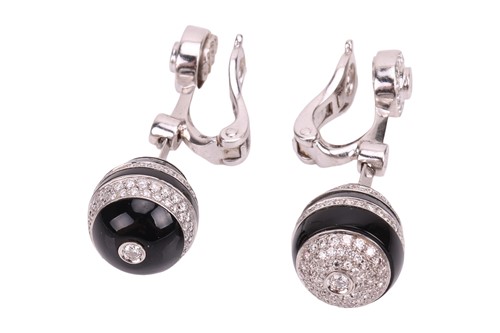 Lot 217 - Chanel - A pair of carved onyx and diamond...