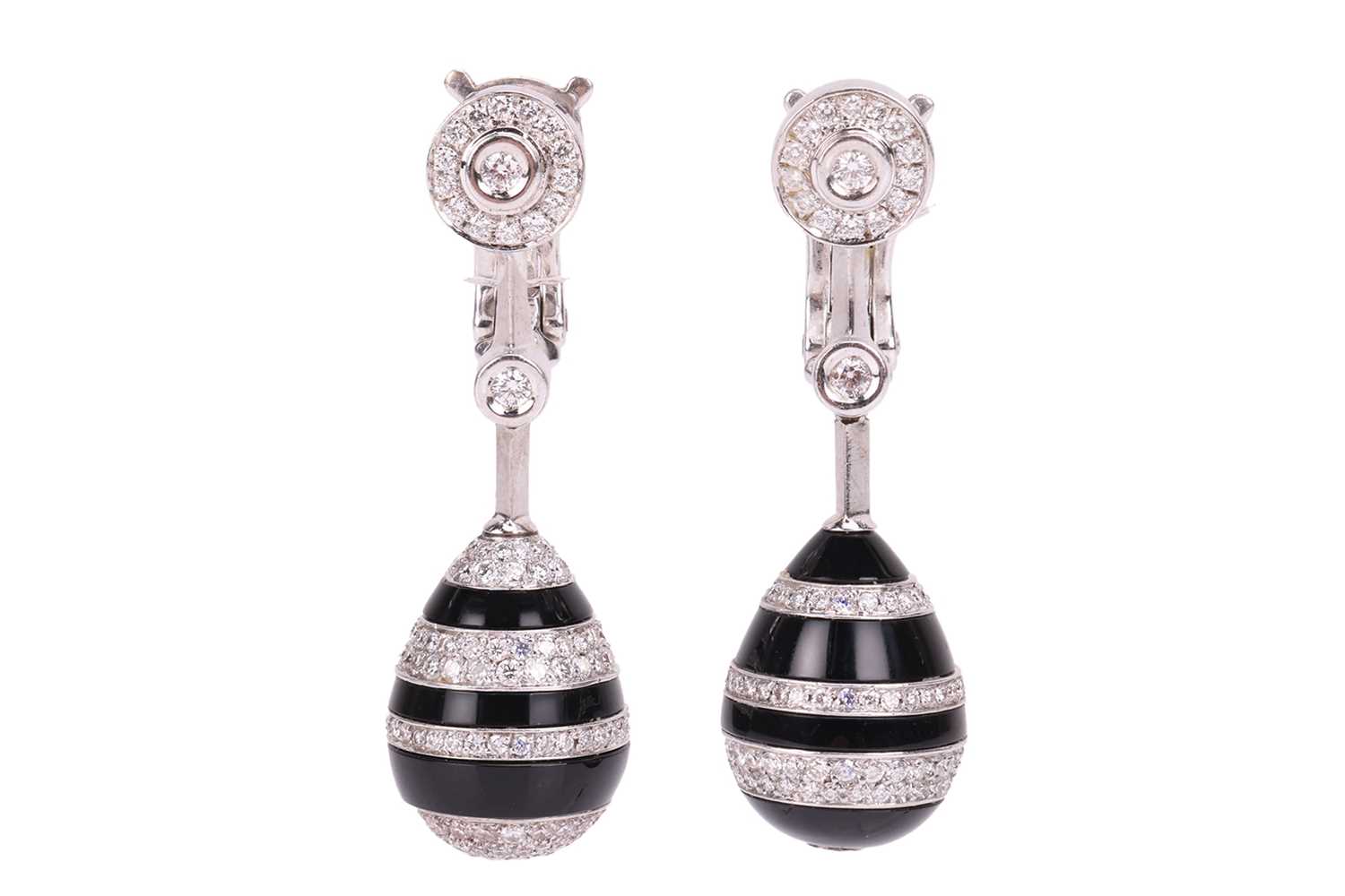 Lot 217 - Chanel - A pair of carved onyx and diamond...