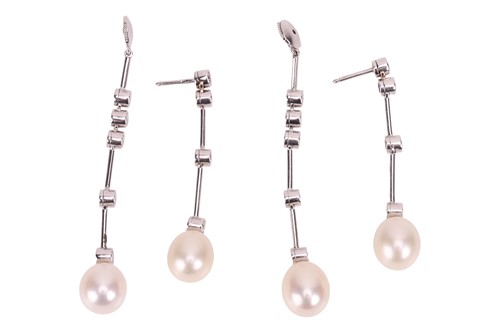 Lot 215 - Chanel - A pair of cultured pearl and diamond...