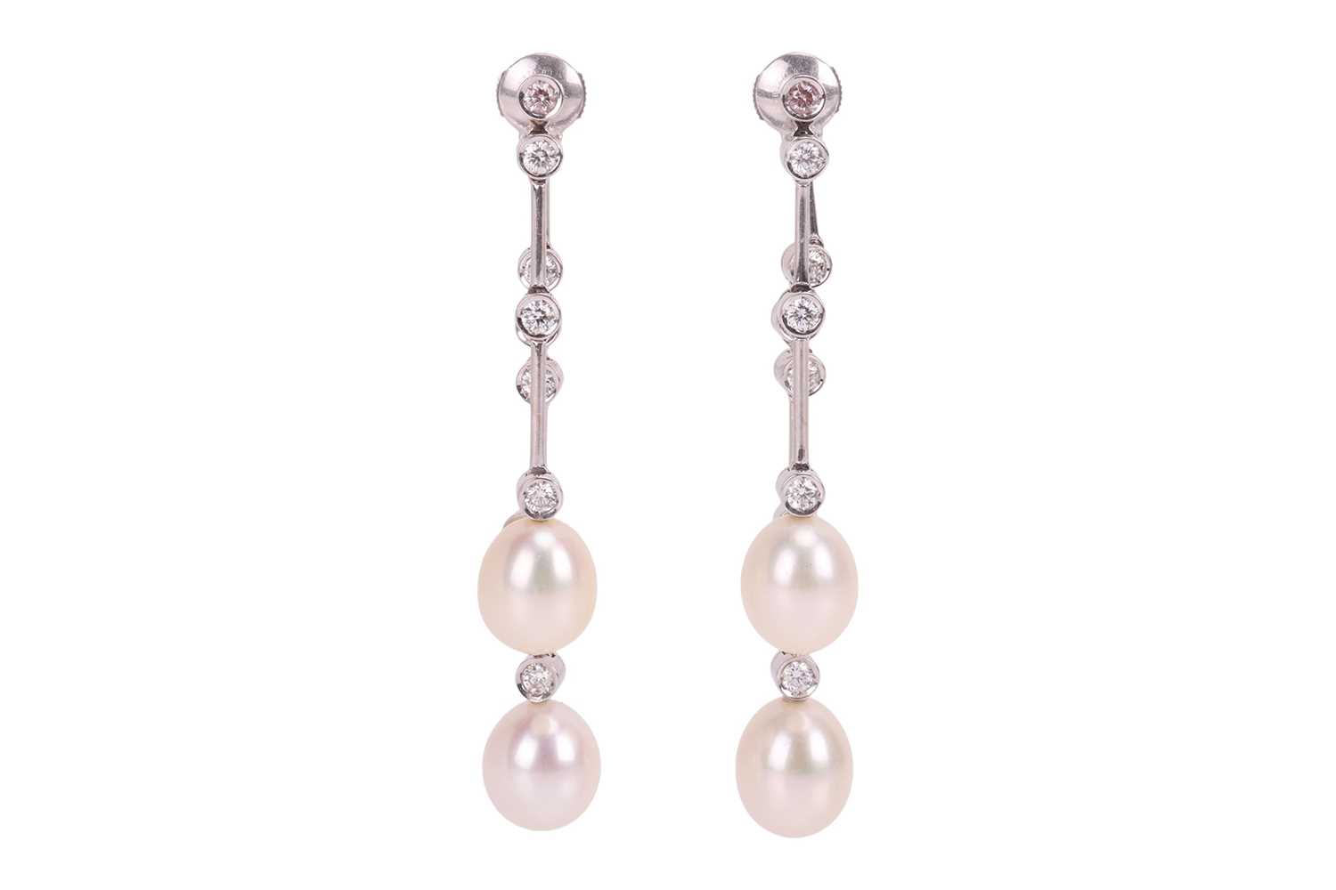 Lot 215 - Chanel - A pair of cultured pearl and diamond...