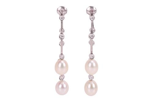 Lot 215 - Chanel - A pair of cultured pearl and diamond...