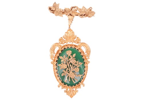 Lot 81 - A 9ct gold paste floral brooch pendant, the...