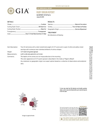 Lot 191 - A pair of unheated Burmese ruby and diamond...