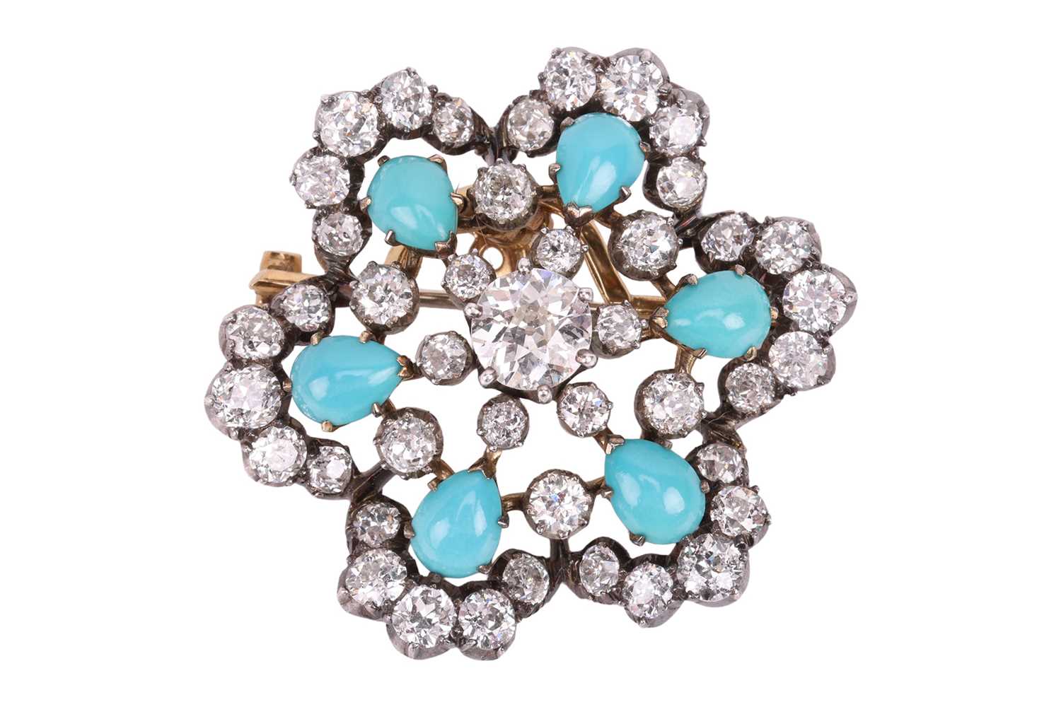 Lot 31 - A late Victorian diamond and turquoise cluster...