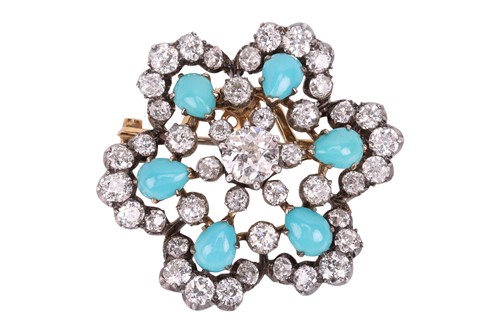 Lot 31 - A late Victorian diamond and turquoise cluster...