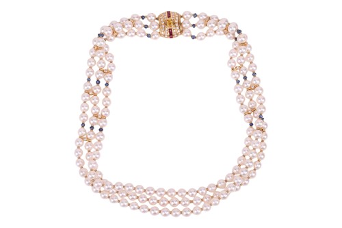 Lot 210 - Adler - A diamond and gem-set pearl necklace,...