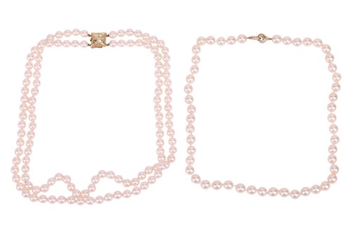 Lot 158 - Two cultured pearl necklaces; the first...