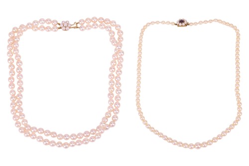 Lot 142 - Two cultured pearl necklaces; The first a...