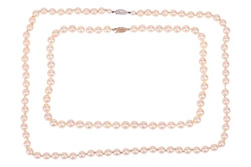 Lot 80 - Two cultured pearl necklaces; the first...