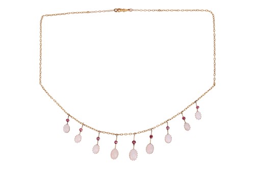 Lot 50 - An opal and ruby fringe necklace, comprising a...
