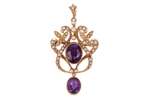Lot 48 - An Edwardian amethyst and seed pearl...