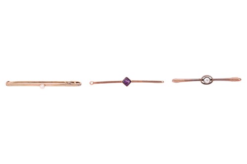 Lot 12 - Three bar brooches; The first a seed pearl-set...