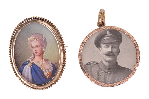 Lot 11 - A portrait brooch and a photograph locket; The...