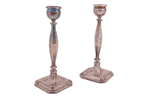 Lot 225 - A pair of silver candlesticks, Birmingham 1940...