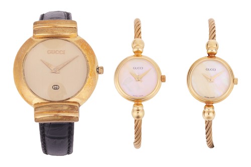 Lot 155 - Gucci - Three Watches; The first a gold-plated...