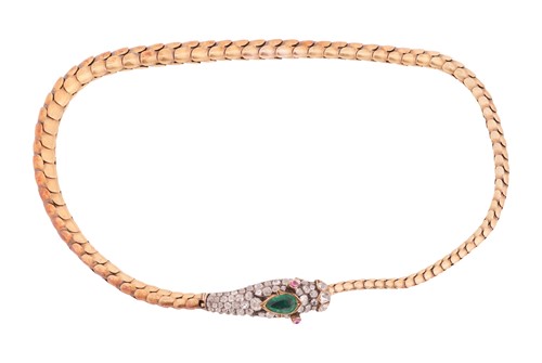 Lot 30 - A Mid-Victorian gem-set serpent necklace,...