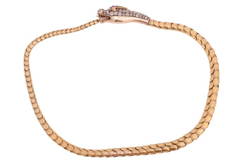 Lot 30 - A Mid-Victorian gem-set serpent necklace,...