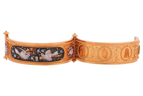 Lot 29 - An Etruscan Revival micromosaic bangle,...