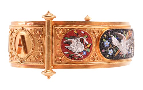Lot 29 - An Etruscan Revival micromosaic bangle,...
